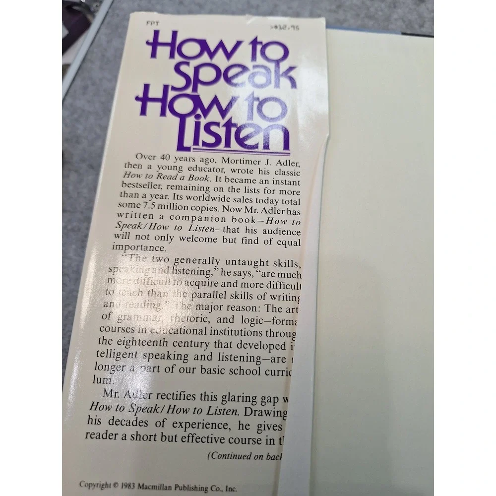 How to Speak How to Listen Mortimer J Adler Hardcover 1983 Macmillan